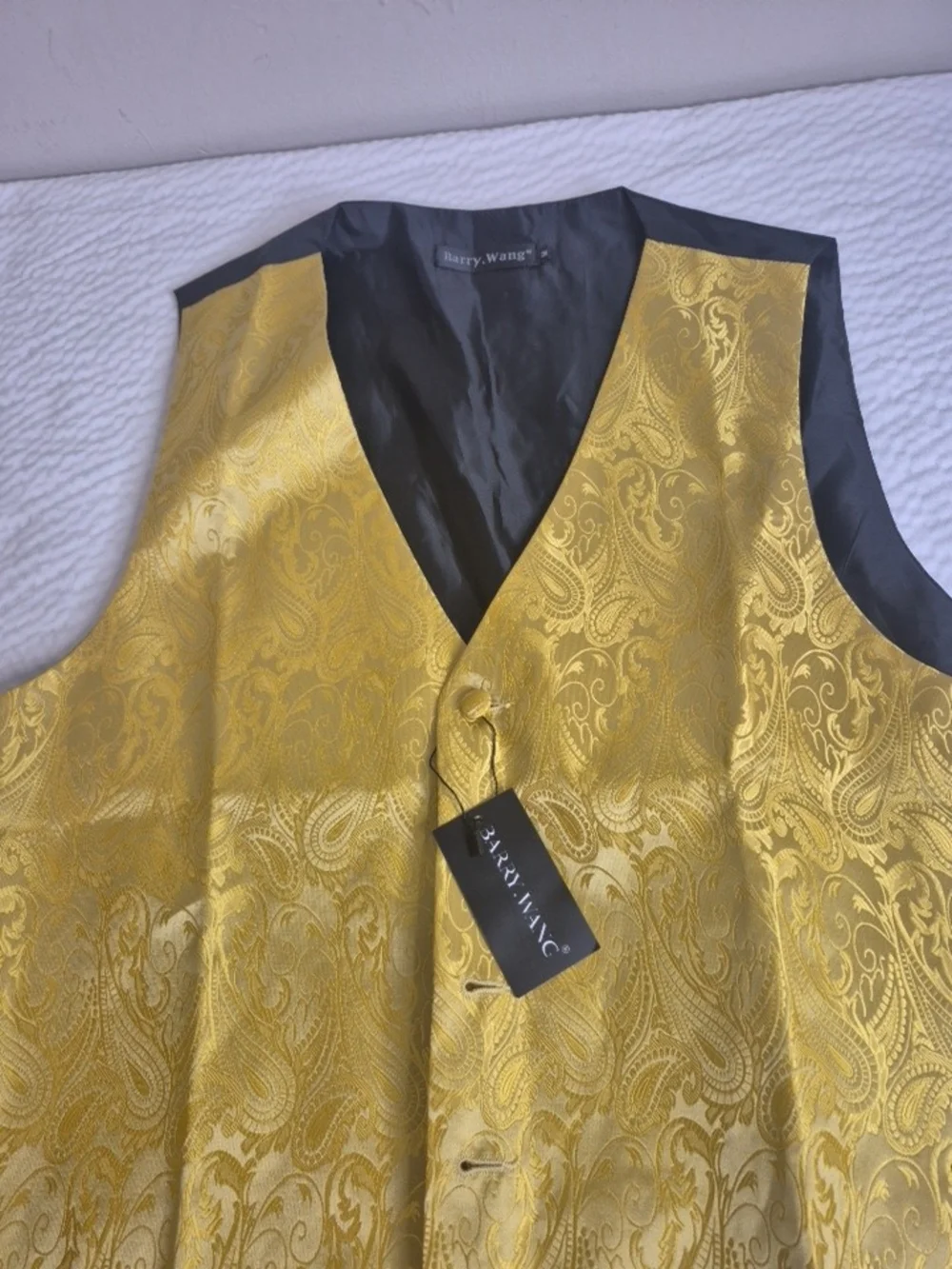 Barry.Wang Gold Paisley Formal Vest M  Regular Size Men's Dress Waistcoat
